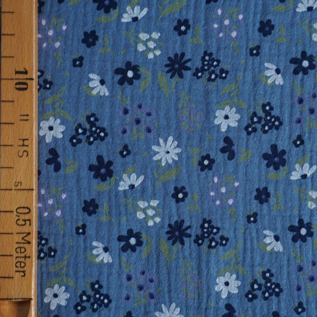 Musselin Double Gauze blaue weiße Blümchen auf jeansblau